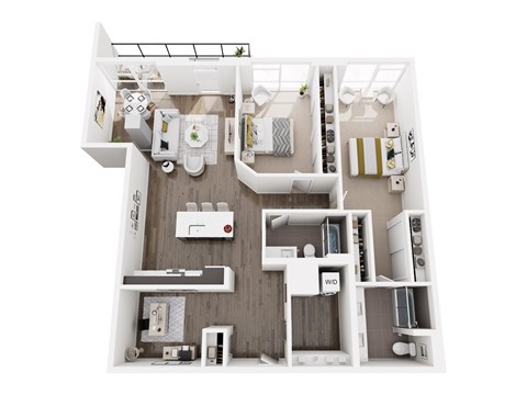 Floor plan for 2 beds, 2 baths, 1605 sqft